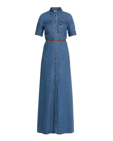 Lafayette 148 New York Belted Cotton Chambray Maxi Shirtdress | Thumbnail 1