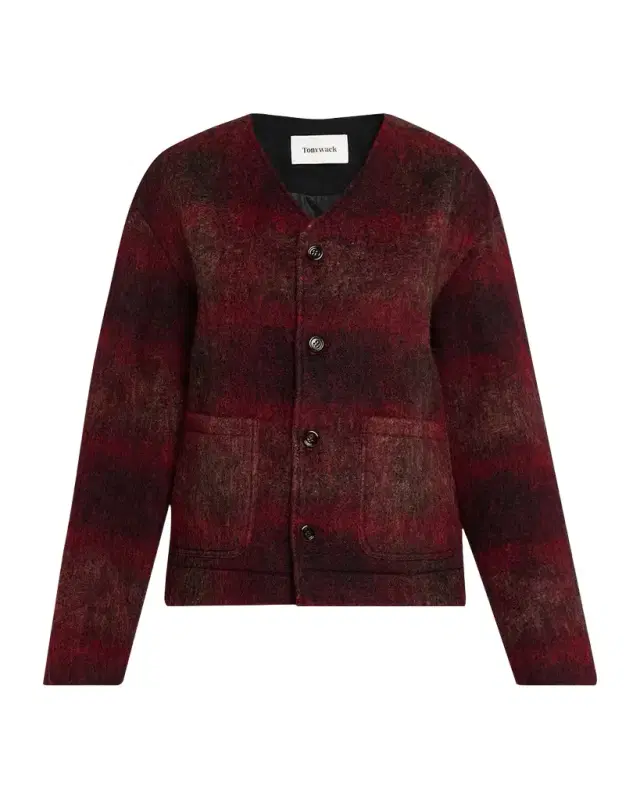 V-Neck Plaid ohair Jacket