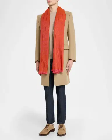 Anderson & Sheppard Men's Hairline Windowpane Check Cashmere Scarf | Thumbnail 2