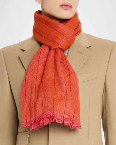 Anderson & Sheppard Men's Hairline Windowpane Check Cashmere Scarf | Thumbnail 3