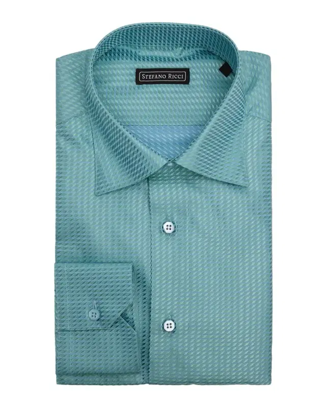 Men's Silk Tonal Geometric Jacquard Dress Shirt