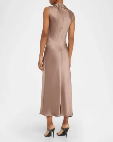 Lapointe Sleeveless Draped-Neck Satin Slit Midi Dress | Thumbnail 3 Lapointe Sleeveless Draped-Neck Satin Slit Midi Dress | Thumbnail 3