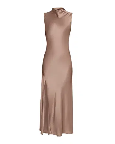 Lapointe Sleeveless Draped-Neck Satin Slit Midi Dress | Thumbnail 1 Lapointe Sleeveless Draped-Neck Satin Slit Midi Dress | Thumbnail 1