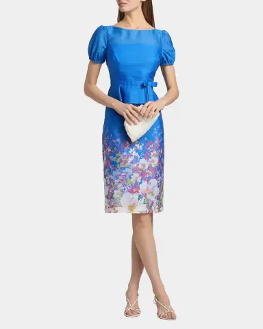 Kay Unger New York Annabelle Floral-Print Organza Peplum Midi Dress | Thumbnail 2 Kay Unger New York Annabelle Floral-Print Organza Peplum Midi Dress | Thumbnail 2