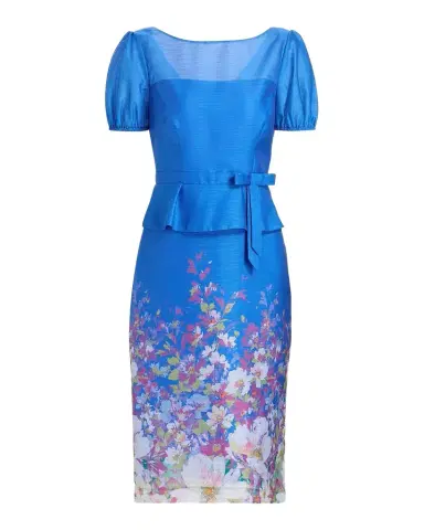 Kay Unger New York Annabelle Floral-Print Organza Peplum Midi Dress | Thumbnail 1 Kay Unger New York Annabelle Floral-Print Organza Peplum Midi Dress | Thumbnail 1