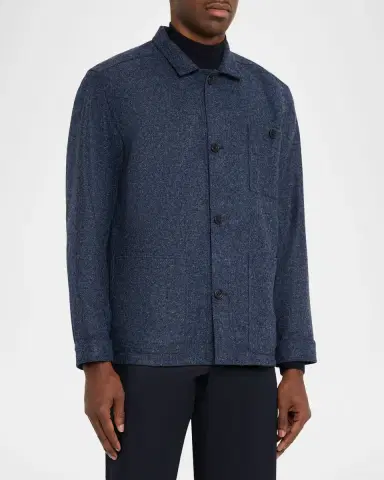 Anderson & Sheppard Men's Wool Patch-Pocket Shirt Jacket | Thumbnail 4 Anderson & Sheppard Men's Wool Patch-Pocket Shirt Jacket | Thumbnail 4
