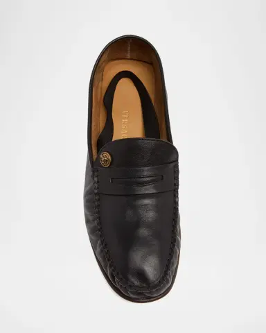 Versace Men's Medusa Leather Moc-Toe Loafers | Thumbnail 6 Versace Men's Medusa Leather Moc-Toe Loafers | Thumbnail 6