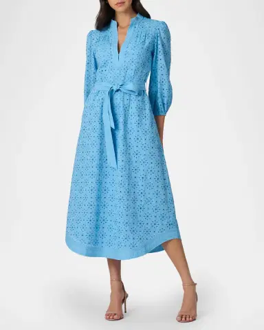 Shoshanna Adele Belted Eyelet-Embroidered Midi Dress | Thumbnail 2 Shoshanna Adele Belted Eyelet-Embroidered Midi Dress | Thumbnail 2