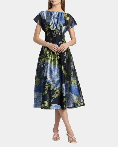 Kay Unger New York Florene Floral-Print Organza Jacquard Midi Dress | Thumbnail 2 Kay Unger New York Florene Floral-Print Organza Jacquard Midi Dress | Thumbnail 2