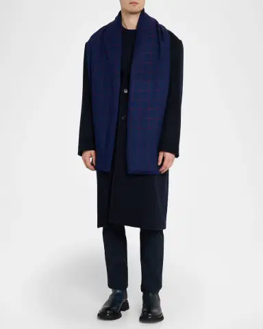 Anderson & Sheppard Men's Hairline Windowpane Check Cashmere Scarf | Thumbnail 2