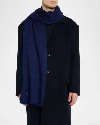 Anderson & Sheppard Men's Hairline Windowpane Check Cashmere Scarf | Thumbnail 3