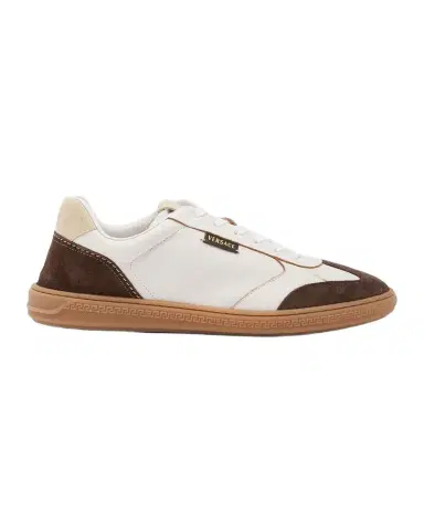 Versace Men's Greca Court Nappa and Suede Sneakers | Thumbnail 1 Versace Men's Greca Court Nappa and Suede Sneakers | Thumbnail 1