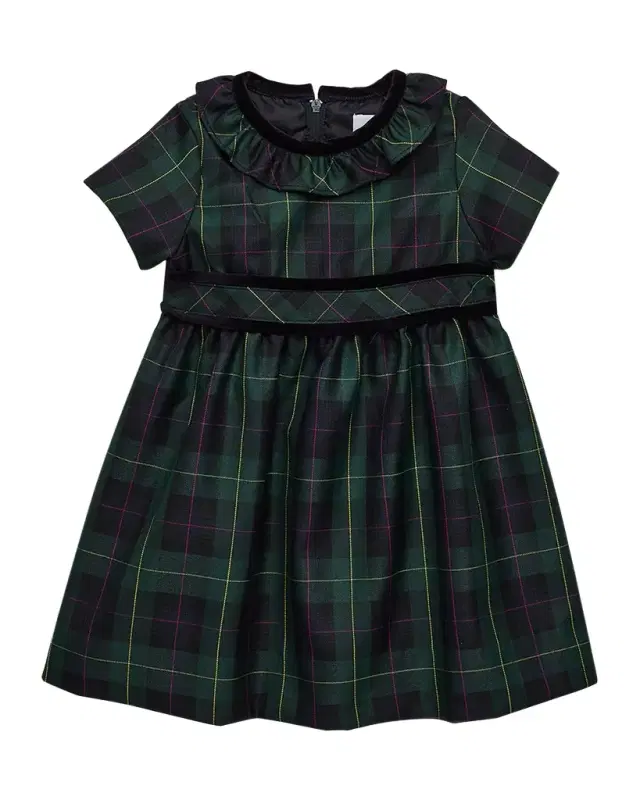 Florence Eiseman Girl's Neck-Ruffle Plaid Dress, Size 6M-24M