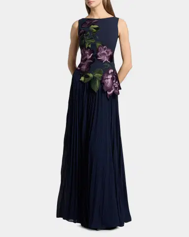 Kay Unger New York Jayla Floral-Embroidered Crepe & Chiffon Gown | Thumbnail 2 Kay Unger New York Jayla Floral-Embroidered Crepe & Chiffon Gown | Thumbnail 2