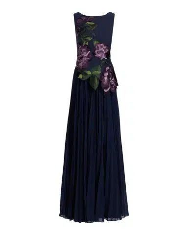 Kay Unger New York Jayla Floral-Embroidered Crepe & Chiffon Gown | Thumbnail 1 Kay Unger New York Jayla Floral-Embroidered Crepe & Chiffon Gown | Thumbnail 1