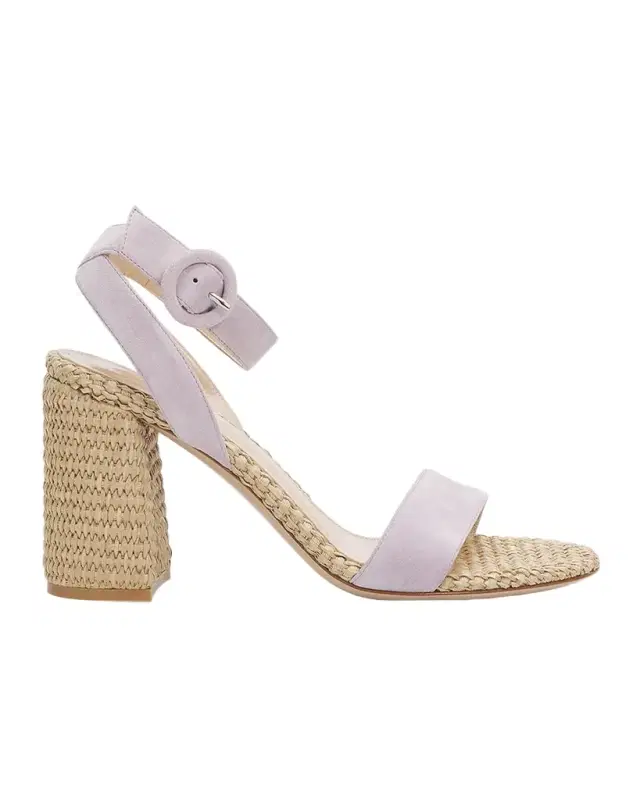Suede Raffia Ankle-Strap Sandals