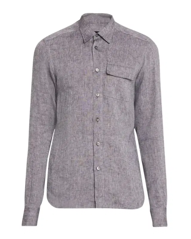 Kiton Men 's Linen Flap-Pocket Casual Button-Down Shirt