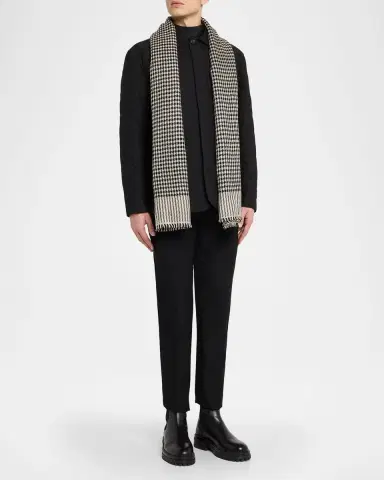 Anderson & Sheppard Men's Handwoven Houndstooth Cashmere Scarf | Thumbnail 2