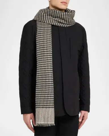 Anderson & Sheppard Men's Handwoven Houndstooth Cashmere Scarf | Thumbnail 3