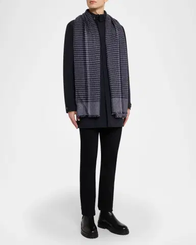 Anderson & Sheppard Men's Handwoven Houndstooth Cashmere Scarf | Thumbnail 2