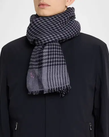 Anderson & Sheppard Men's Handwoven Houndstooth Cashmere Scarf | Thumbnail 3