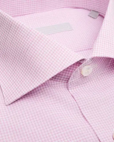 Stefano Ricci Men 's Cotton and Linen Micro-Gingham Dress Shirt | Thumbnail 2