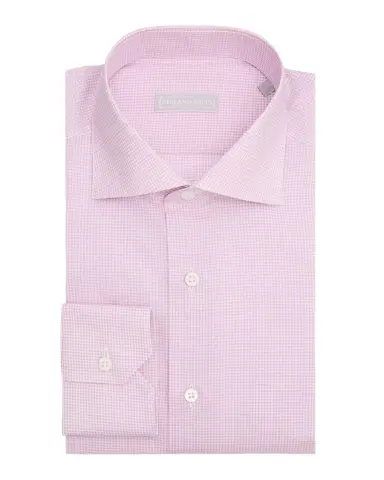 Stefano Ricci Men 's Cotton and Linen Micro-Gingham Dress Shirt | Thumbnail 1