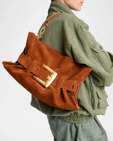 Balmain Anthem Medium Shoulder Bag in Suede | Thumbnail 2