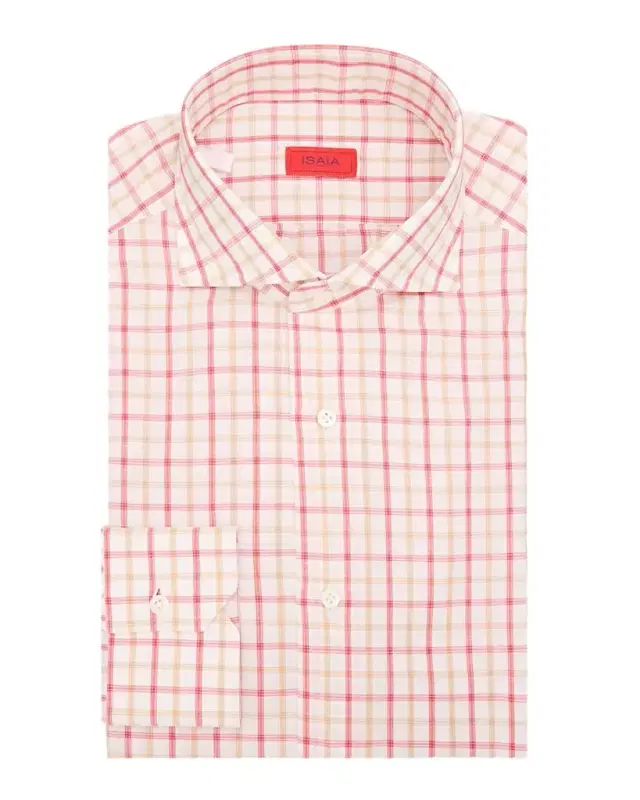 Men 's Bicolor Plaid Cotton and Linen Dress Shirt