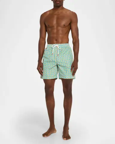 Kiton Men's Geometric Snap-Pocket Swim Trunks | Thumbnail 2