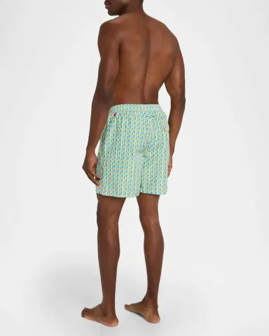 Kiton Men's Geometric Snap-Pocket Swim Trunks | Thumbnail 3