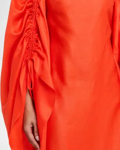 CHRISTOPHER JOHN ROGERS Ruched Shell-Sleeve Bow Backless Maxi Dress | Thumbnail 5
