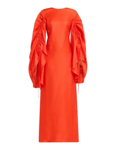 CHRISTOPHER JOHN ROGERS Ruched Shell-Sleeve Bow Backless Maxi Dress | Thumbnail 1