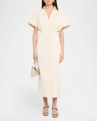 CHRISTOPHER JOHN ROGERS Rolled Short-Sleeve Midi Shirtdress | Thumbnail 2