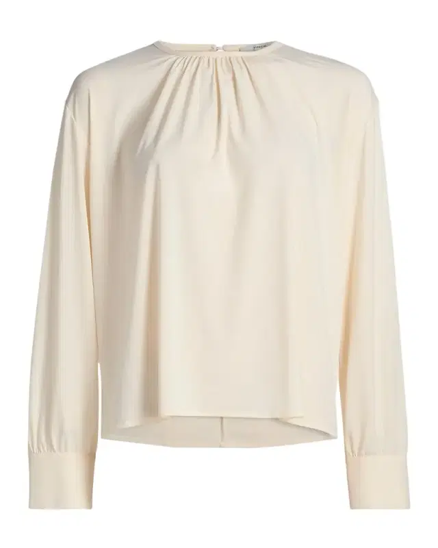 Gathered Long-Sleeve Crepe Blouse