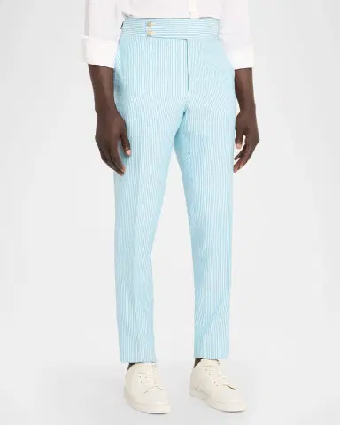 Isaia Pinstripe Seersucker Mid-Rise Straight-Leg Pants | Thumbnail 4