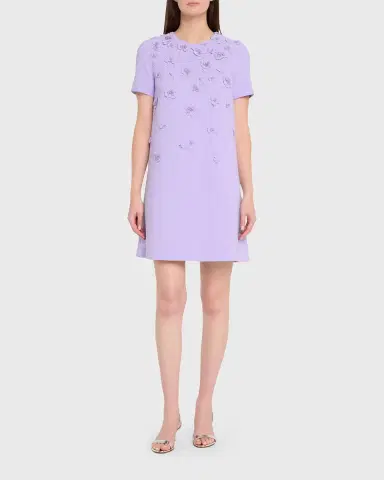 Carolina Herrera Carnation Embroidered Short-Sleeve Mini Dress | Thumbnail 2