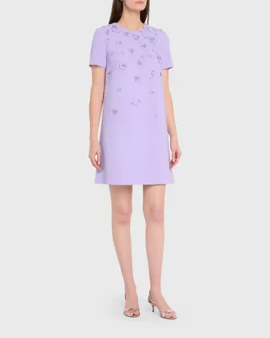 Carolina Herrera Carnation Embroidered Short-Sleeve Mini Dress | Thumbnail 4
