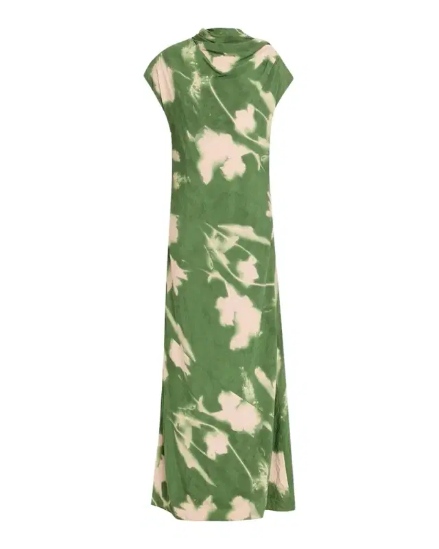 Abstract Floral Crepe A-Line Cap-Sleeve Gown