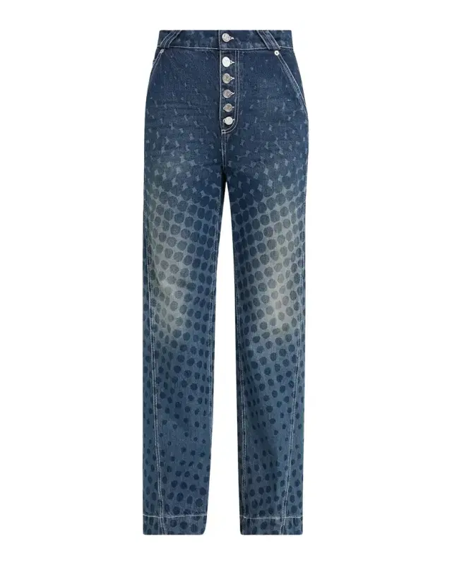 Halftone Wiggle Dot Button-Front Wide-Leg Jeans