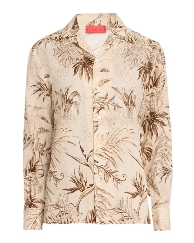 Men 's Palm Print inen Button-Down Shirt