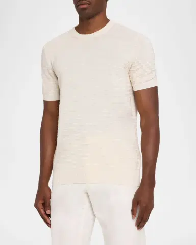 Isaia Men's Silk/Linen Ribbed Short-Sleeve Sweater | Thumbnail 4 Isaia Men's Silk/Linen Ribbed Short-Sleeve Sweater | Thumbnail 4