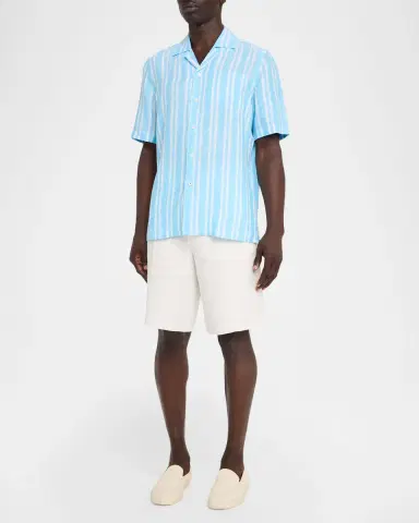 Isaia Men's Multi-Stripe Linen Camp Shirt | Thumbnail 2 Isaia Men's Multi-Stripe Linen Camp Shirt | Thumbnail 2