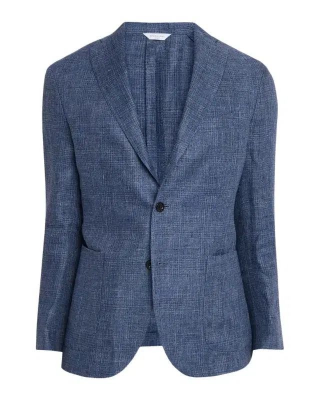 Boglioli Men's Plaid Linen Denim Single-Breasted Blazer