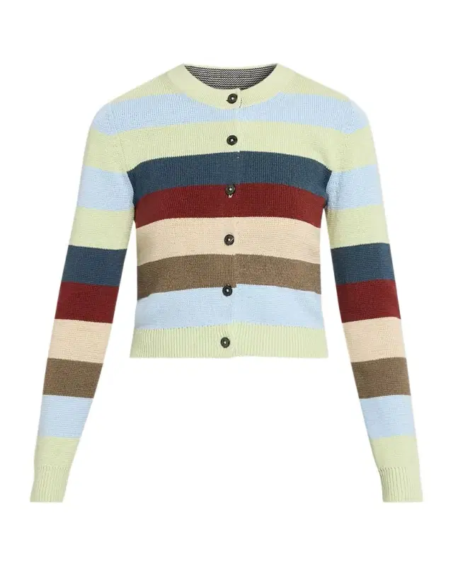Striped Crop Crewneck Cardigan
