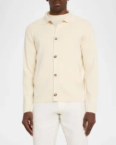 Isaia Men's Wool and Silk Ribbed Overshirt | Thumbnail 4