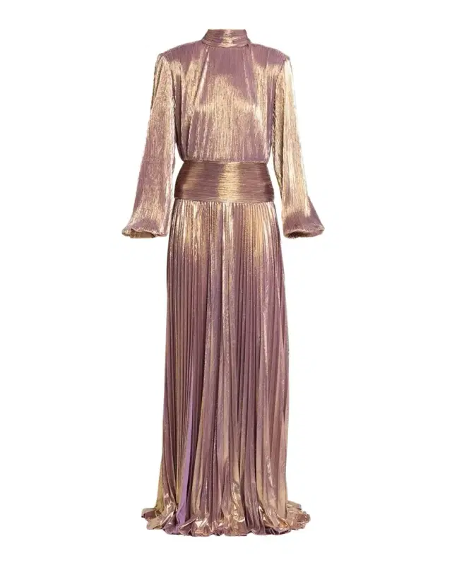 Brienne Long-Sleeve Lamé Gown