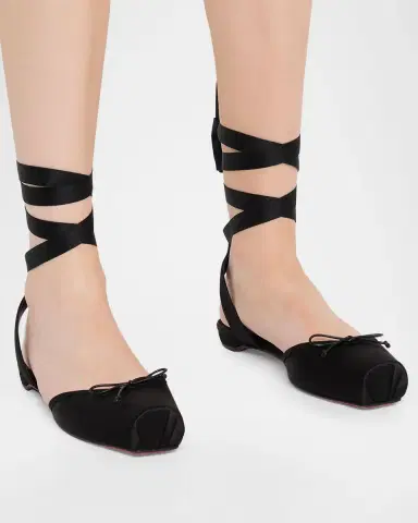 Christian Louboutin Cassia Satin Lace-Up Ballerina Flats | Thumbnail 2