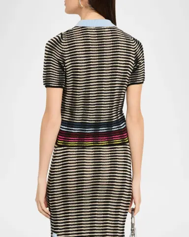 Christopher John Rogers Wave Knit Short-Sleeve Polo Shirt | Thumbnail 3