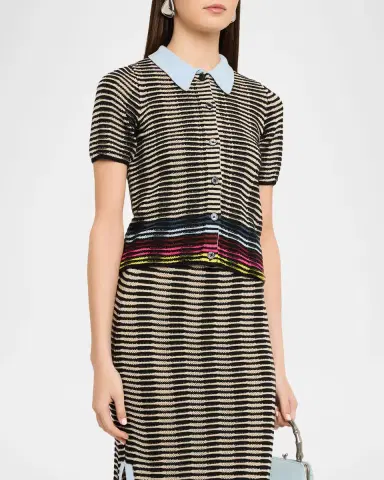 Christopher John Rogers Wave Knit Short-Sleeve Polo Shirt | Thumbnail 4